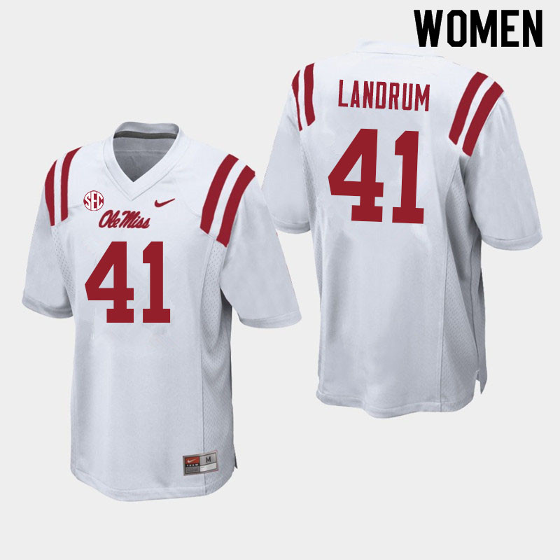 Women #41 Solomon Landrum Ole Miss Rebels College Football Jerseys Sale-White